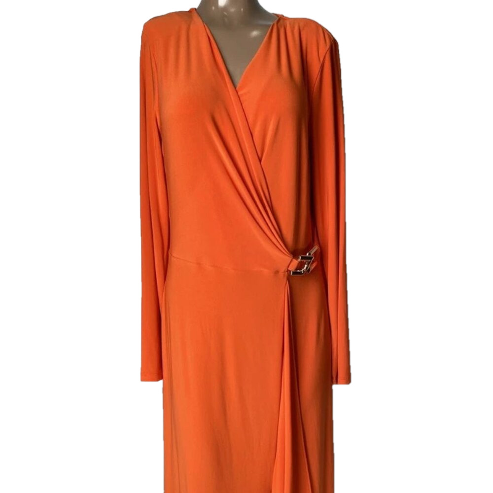 NEW JOSEPH RIBKOFF Women's Midi Wrap Dress – Size 10 – Orange – Fit & Flare